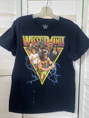 WWE Men’s Cotton T-Shirt WrestleMania Macho Man & More Screen Print Sz Medium